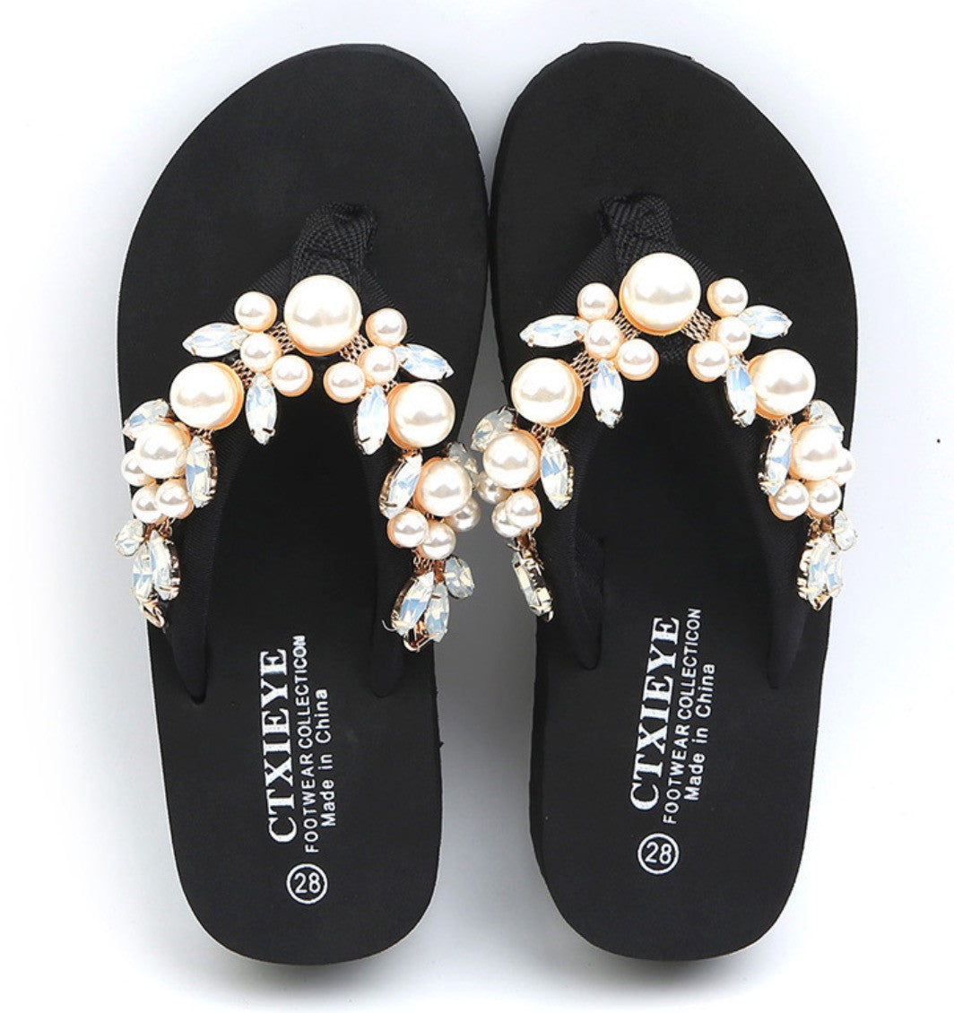 Infradito donna-bimba gioiello perle rose bianco