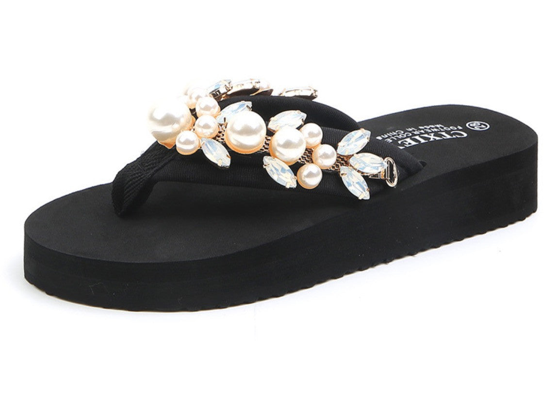 Infradito donna-bimba gioiello perle rose bianco