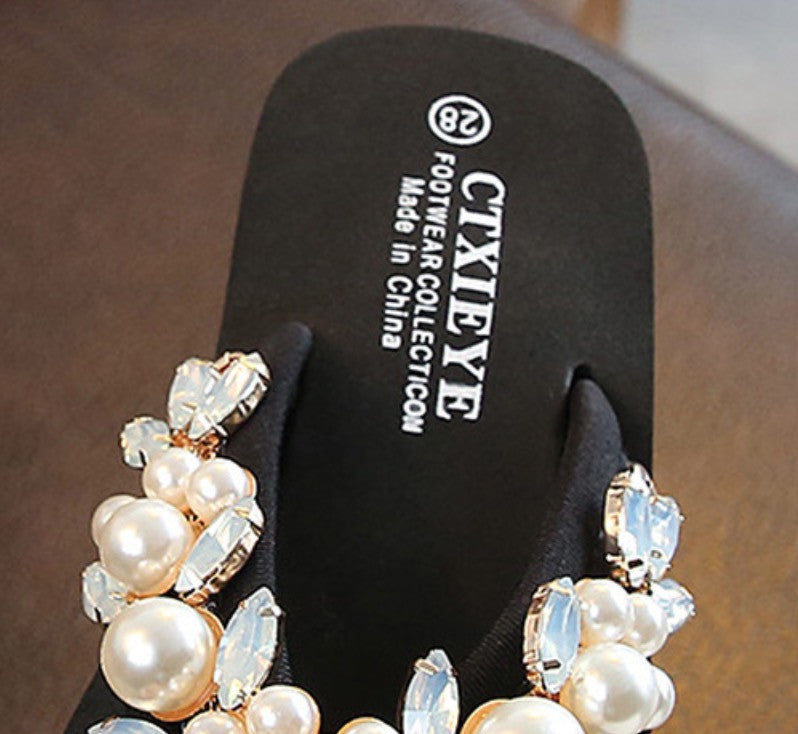 Infradito donna-bimba gioiello perle rose bianco