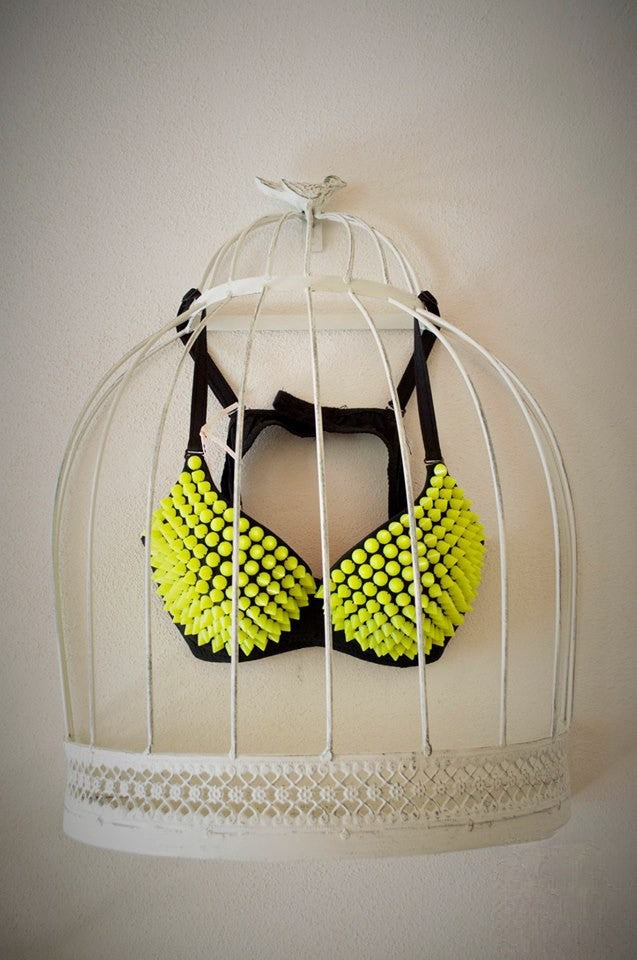 Fluorescent Studded Bra with studs front view — Dream Shop