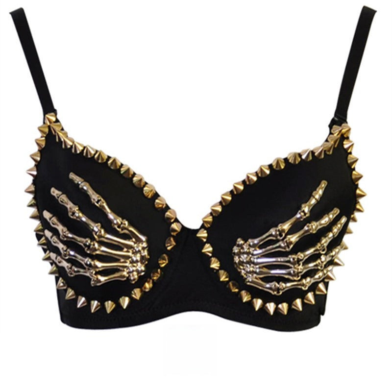 Hand Bone Bra with skeleton hands detail front view — Dream Shop