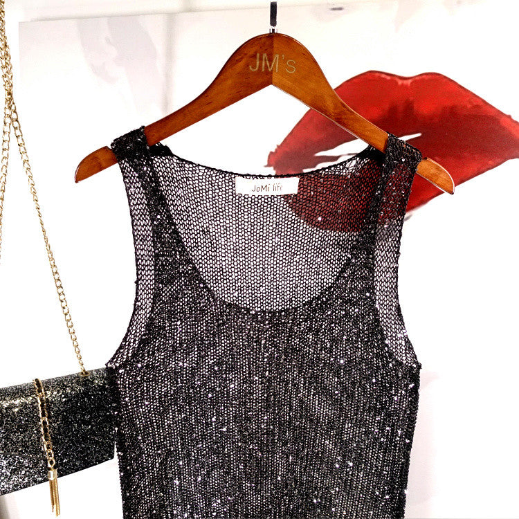 Abito lungo lamè girocollo