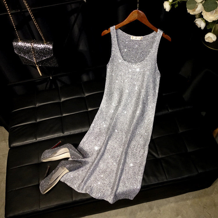 Abito lungo lamè girocollo