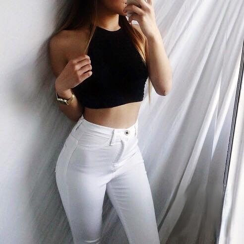 Skinny jeans simple whime Bianco vista posteriore | Dream Shop