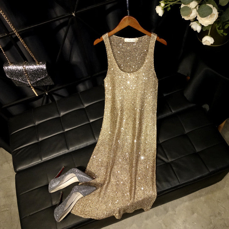 Abito lungo lamè girocollo