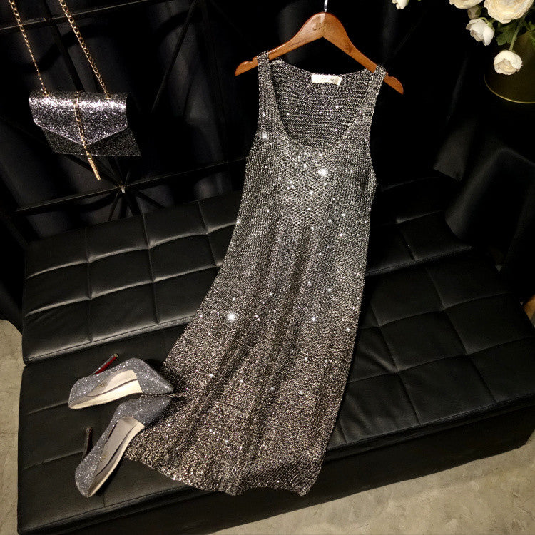 Abito lungo lamè girocollo