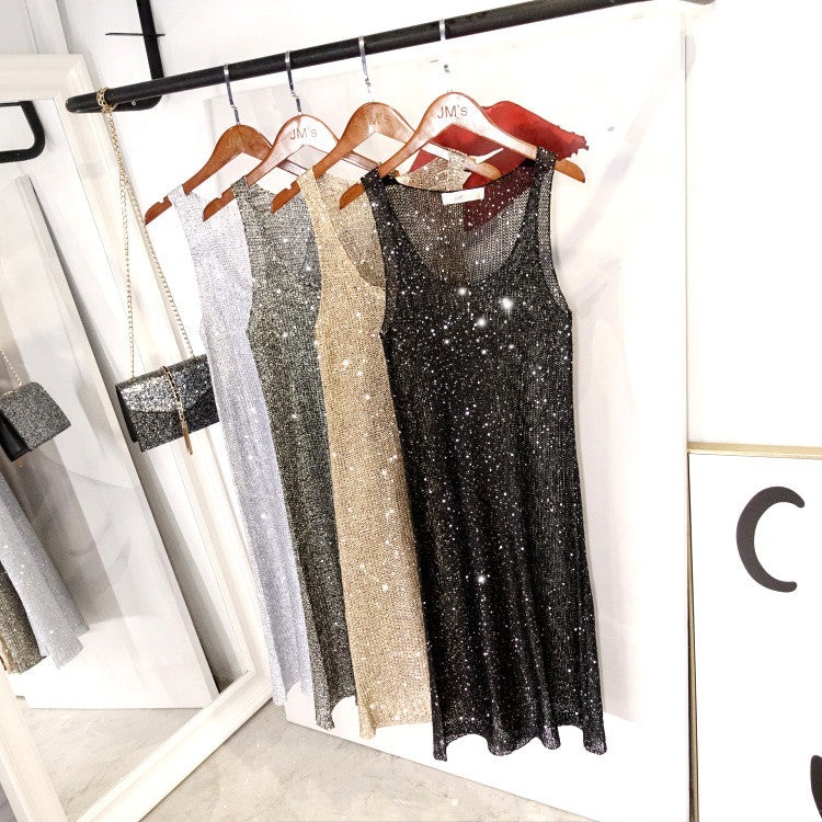 Abito lungo lamè girocollo