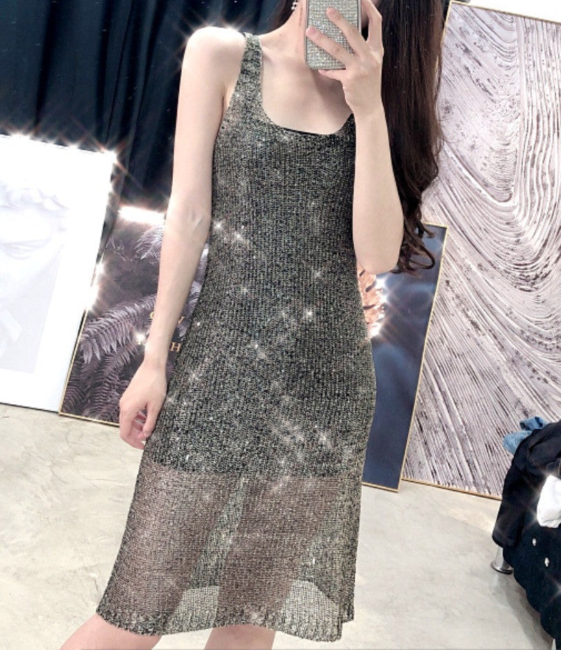 Abito lungo lamè girocollo