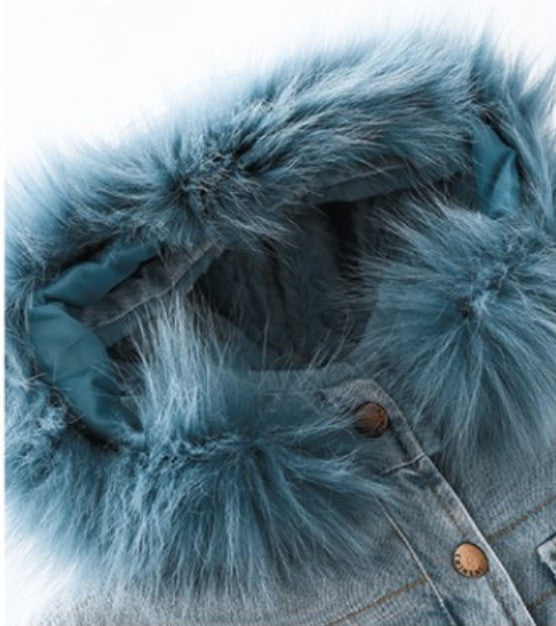 Parka bambina denim furcolor