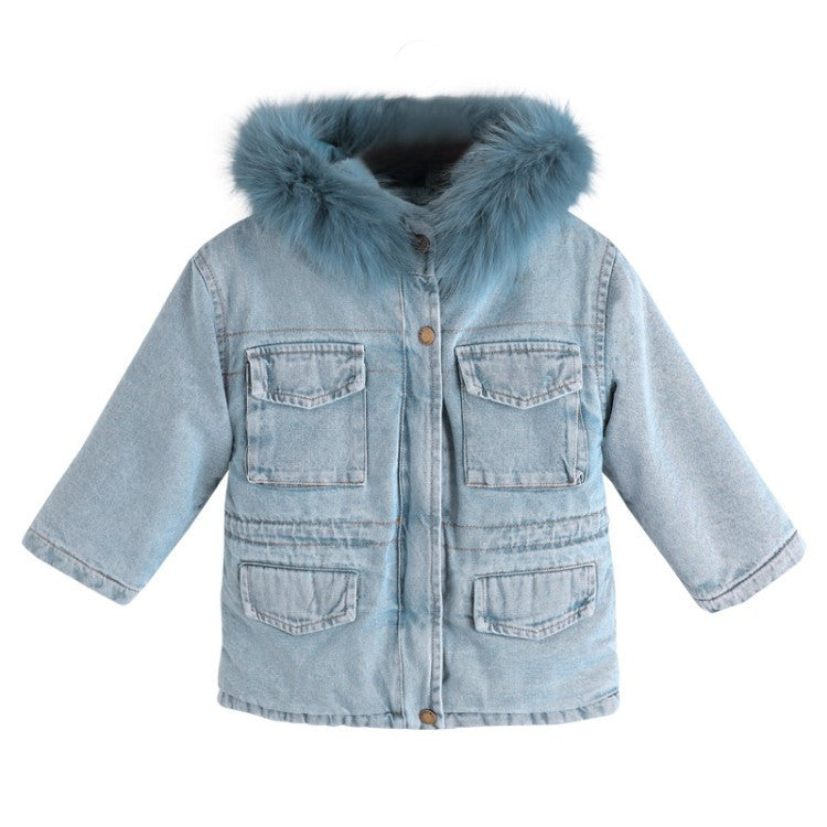 Parka bambina denim furcolor