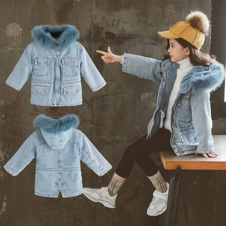 Parka bambina denim furcolor