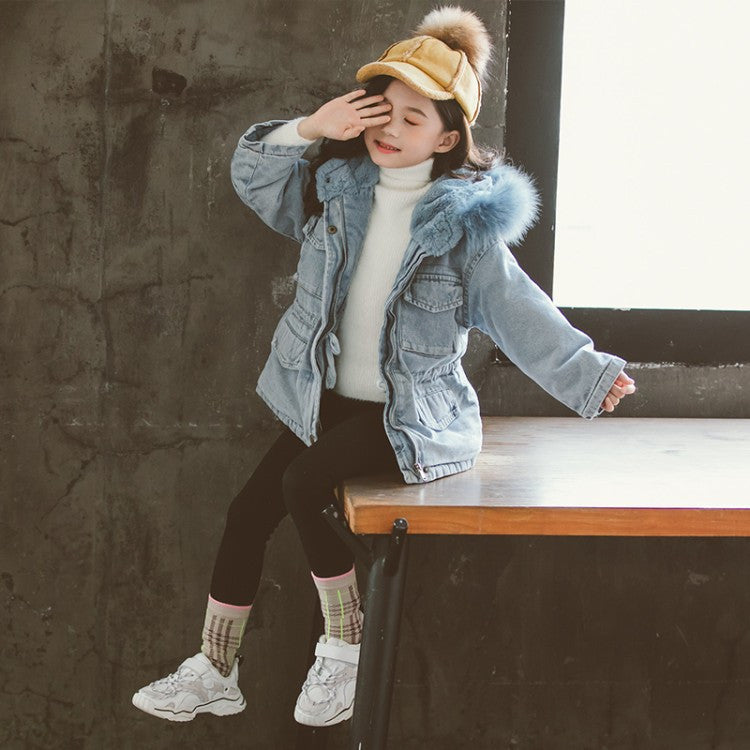 Parka bambina denim furcolor