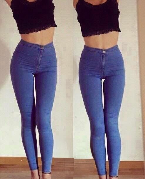 Skinny jeans simple blue vita alta elasticizzato