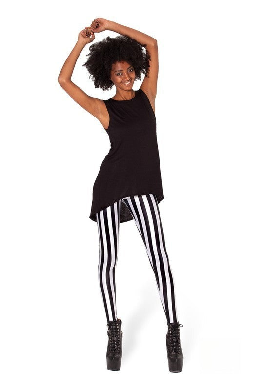 Beetlejuice Leggings stampa a righe bianche e nere