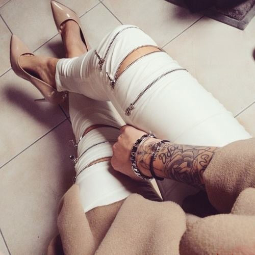 Pantaloni Zip Ecopelle dettaglio tessuto ecopelle — Dream Shop