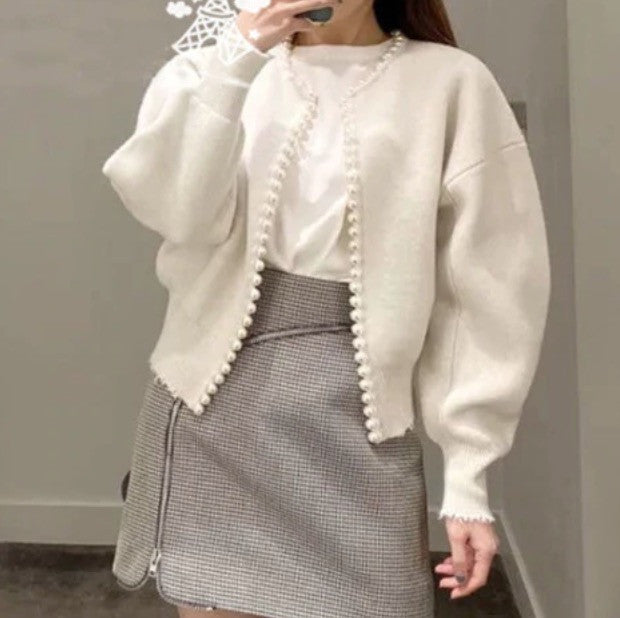 Cardigan bordo perle