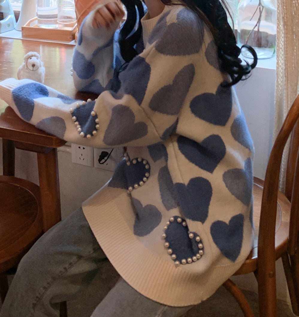 Set pants & pull cuori perle