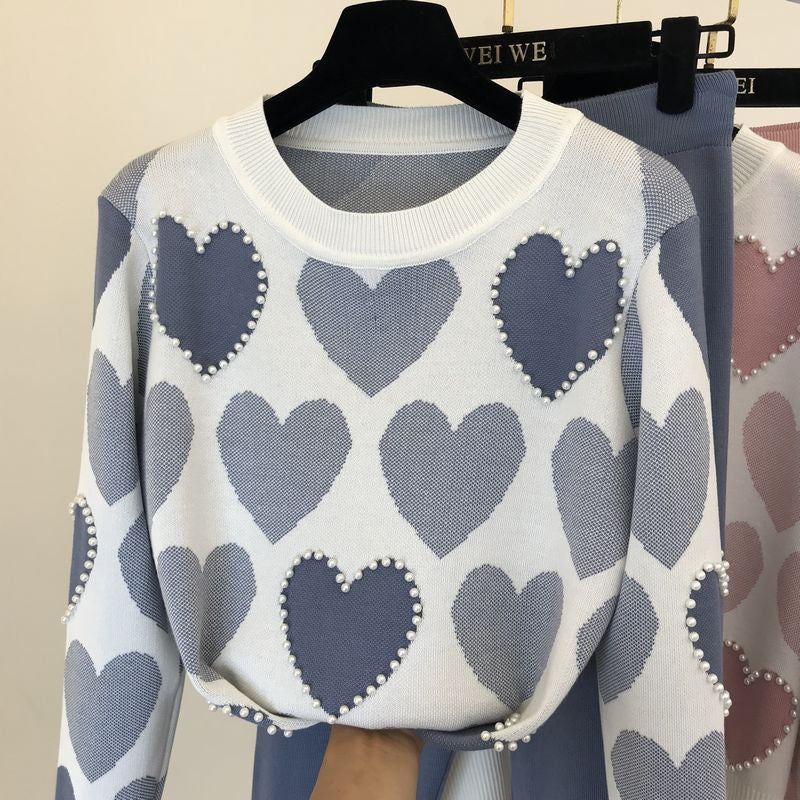 Set pants & pull cuori perle