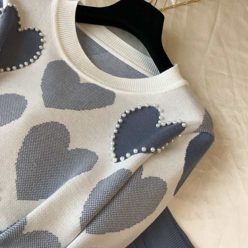 Set pants & pull cuori perle