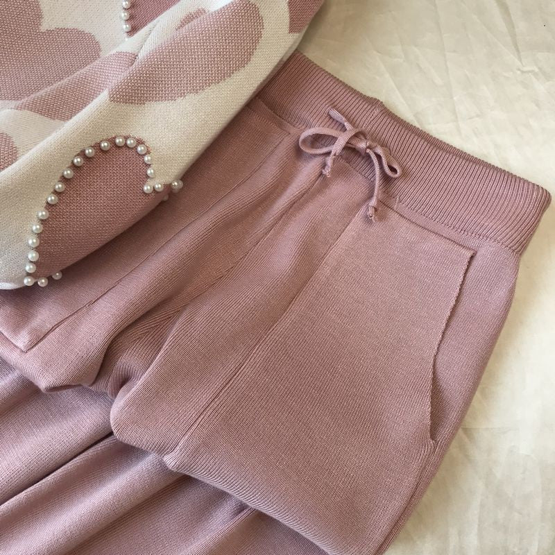 Set pants & pull cuori perle