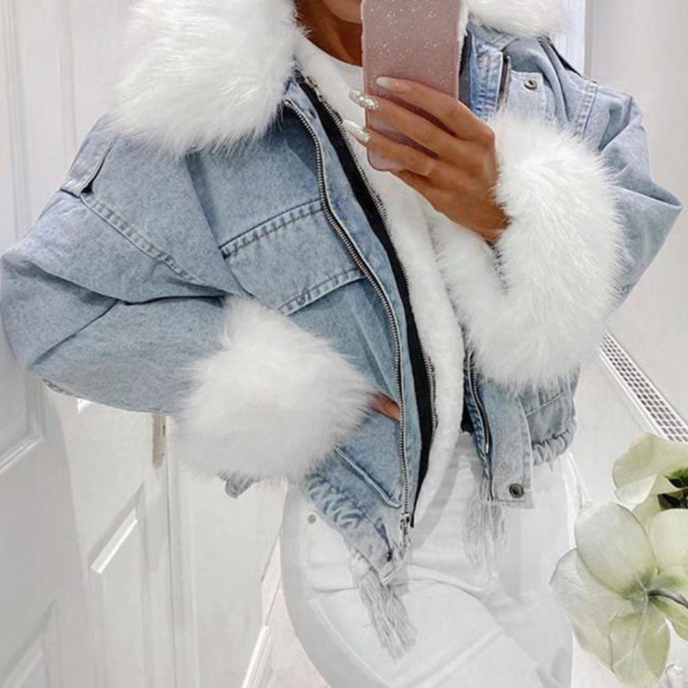 Giacca denim white and furry