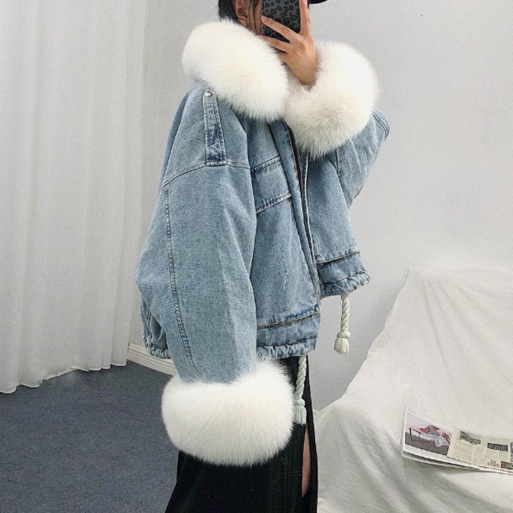 Giacca denim white and furry