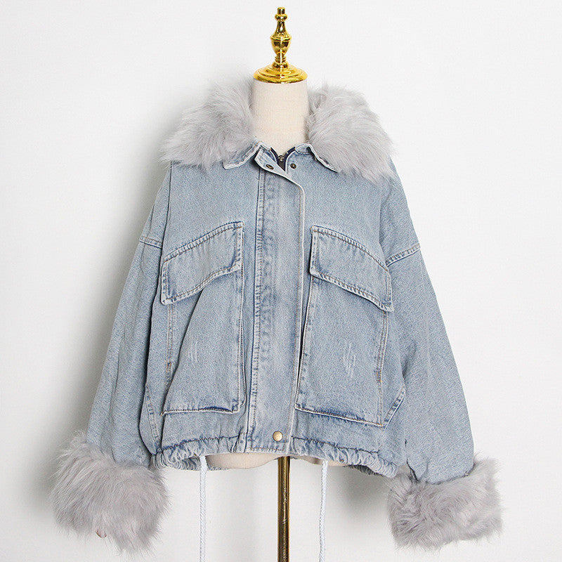 Giacca denim white and furry