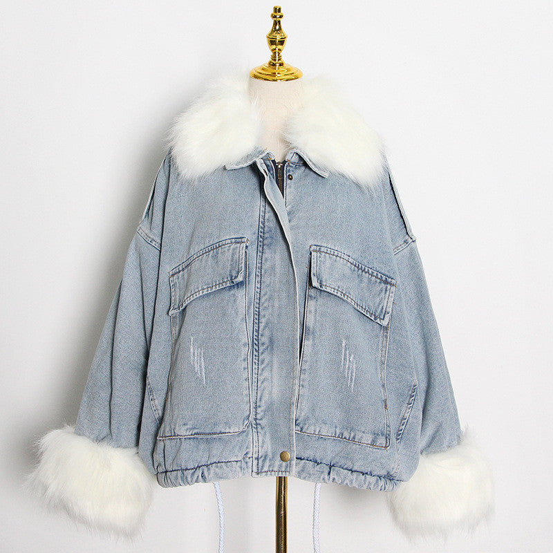 Giacca denim white and furry