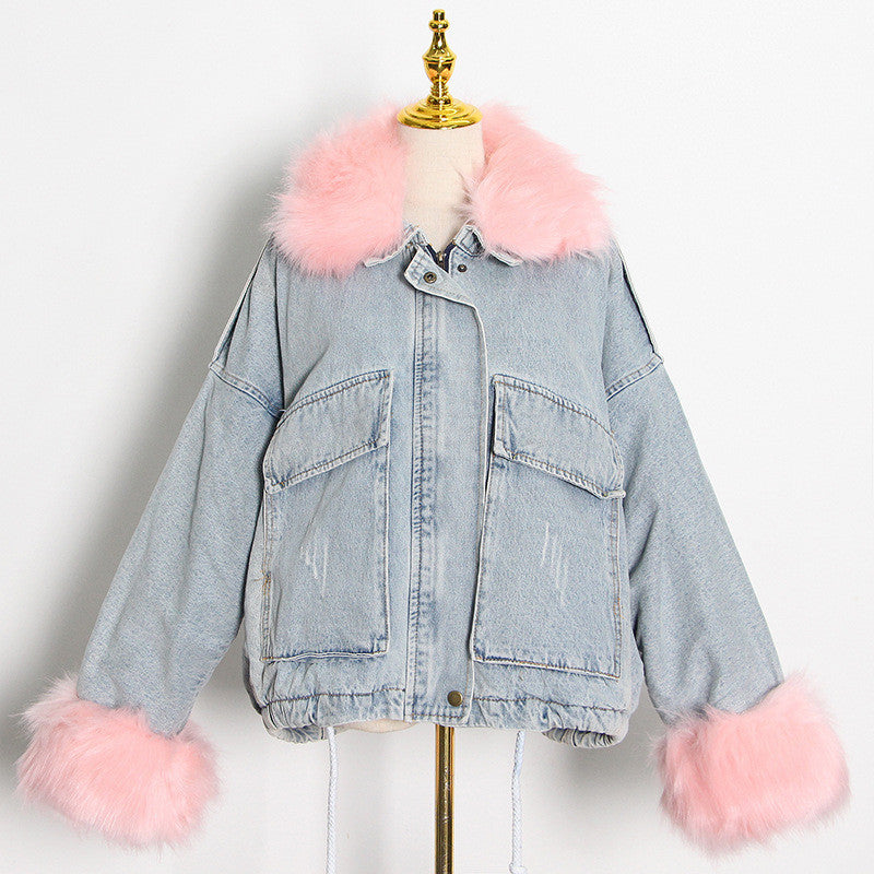 Giacca denim white and furry