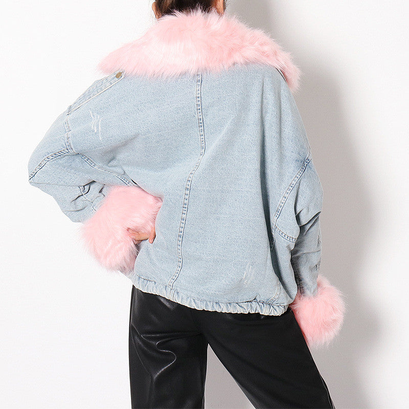 Giacca denim white and furry