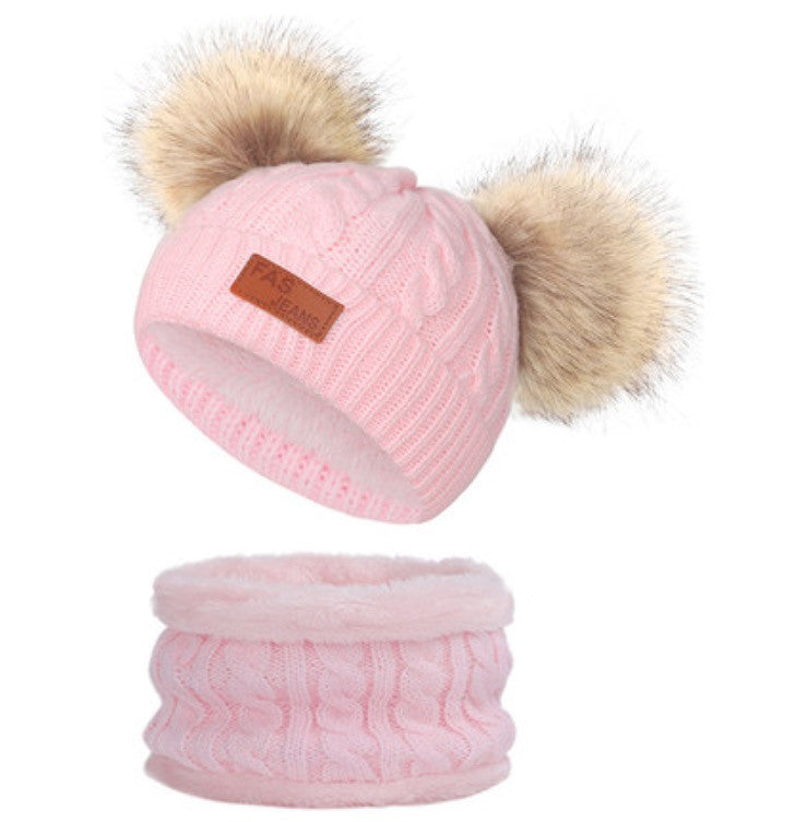 Cappellino double pon-pon treccia baby
