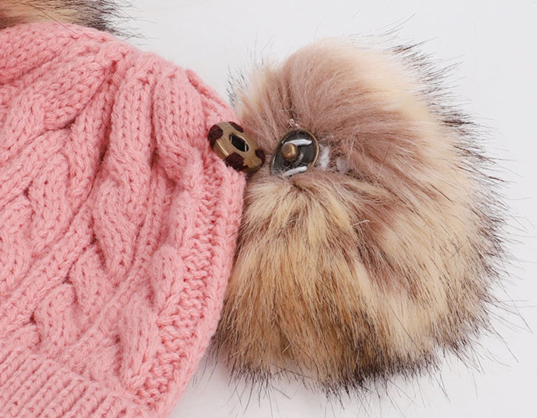 Cappellino double pon-pon treccia baby