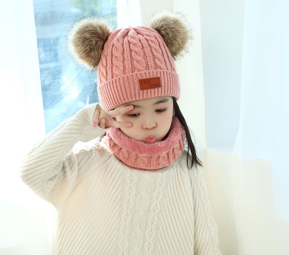 Cappellino double pon-pon treccia baby
