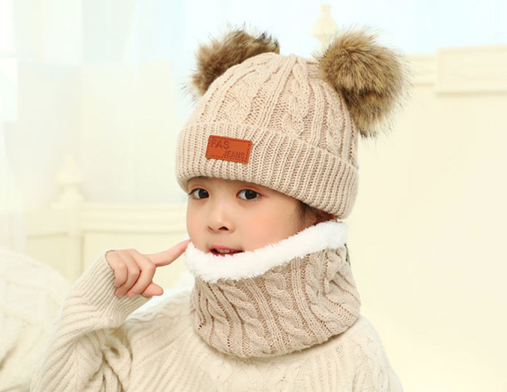 Cappellino double pon-pon treccia baby