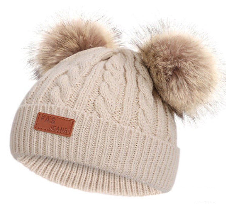 Cappellino double pon-pon treccia baby