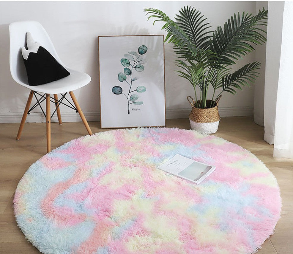 Tappeto peloso tondo multicolor