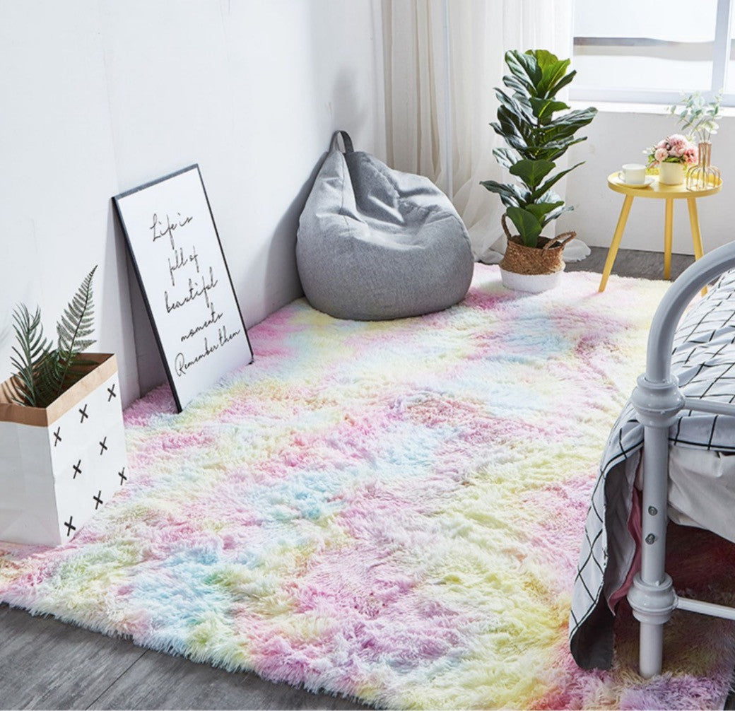 Tappeto peloso rettangolare multicolor