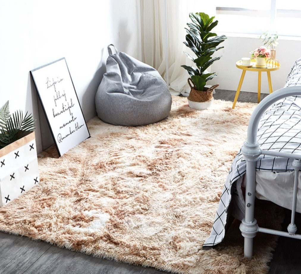 Tappeto peloso rettangolare multicolor