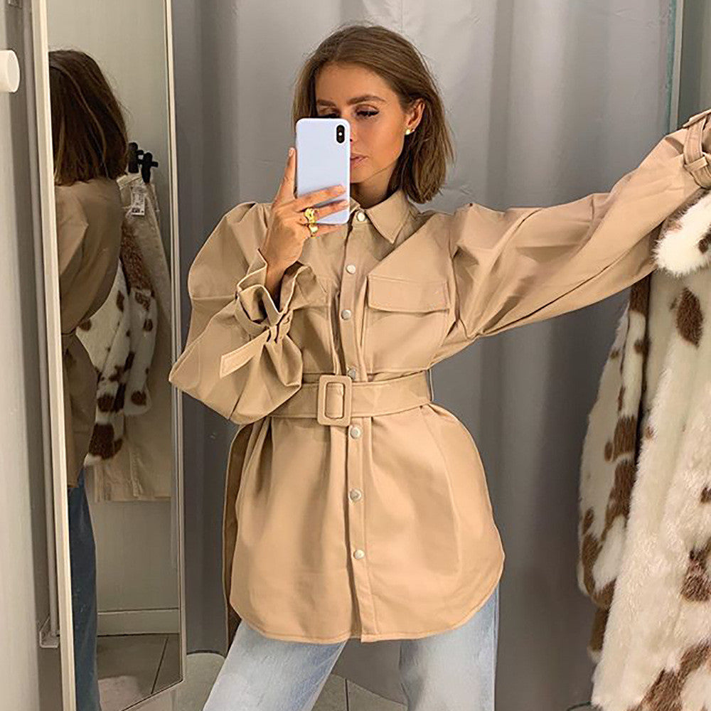 Trench-camicione ecopelle camel