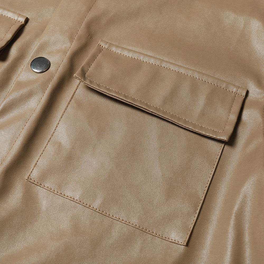 Trench-camicione ecopelle camel