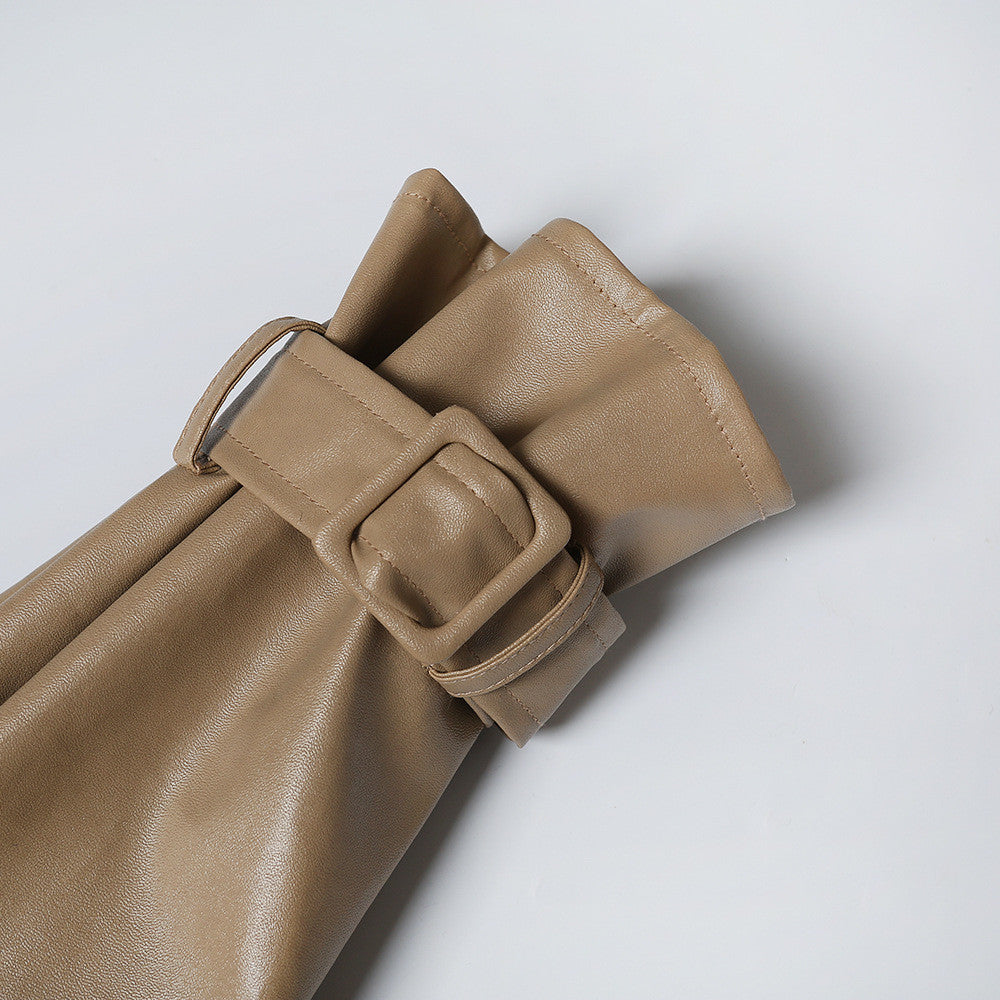 Trench-camicione ecopelle camel