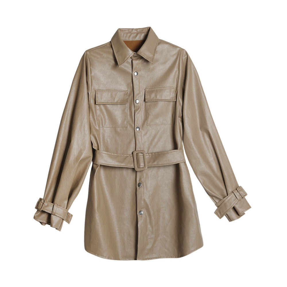Trench-camicione ecopelle camel