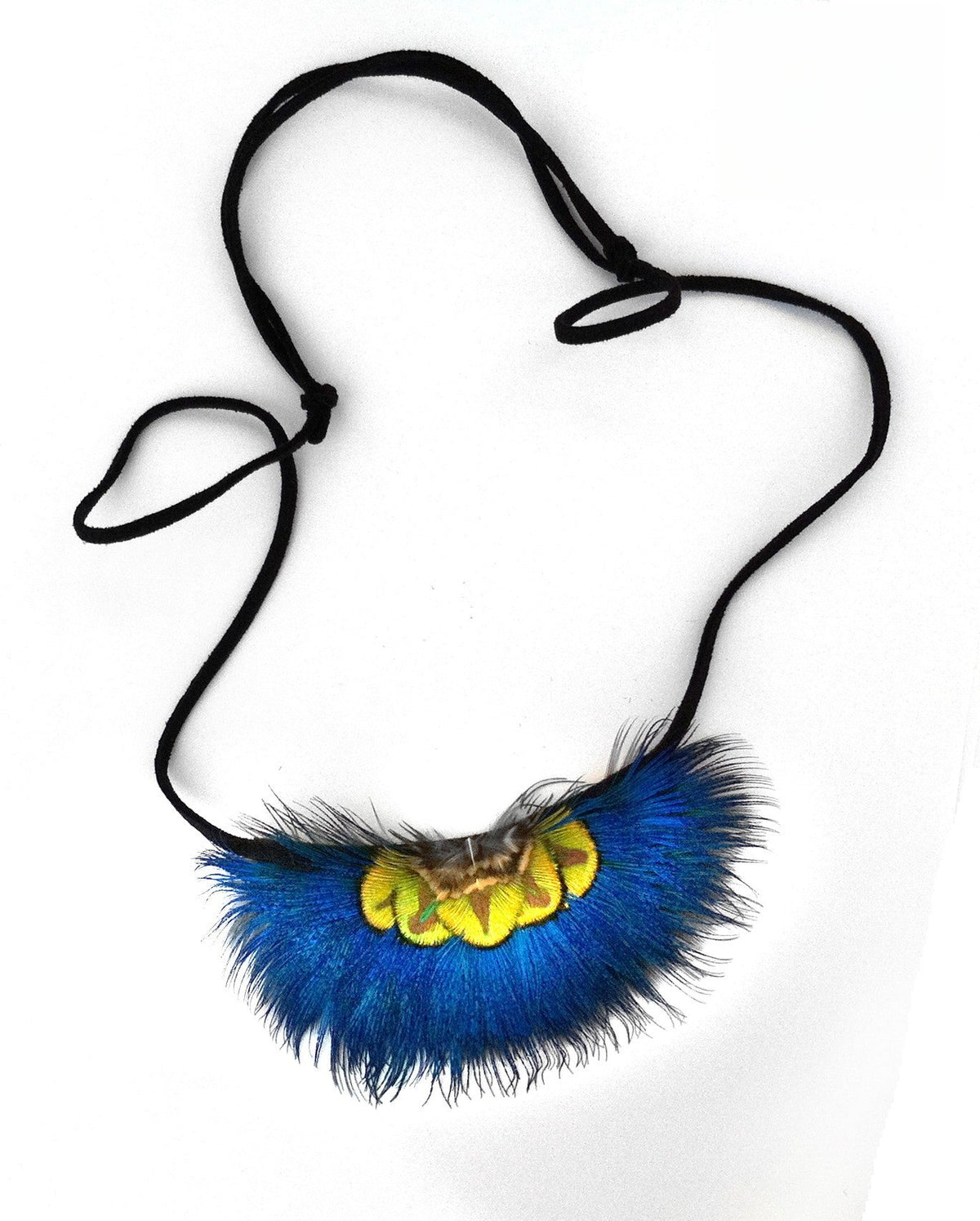 Collana Piuma Liu - piume blu cobalto e laccio nero | Dream Shop