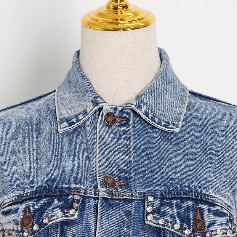 Giubbino denim strass heart