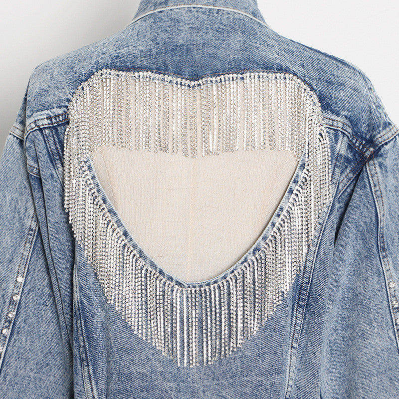 Giubbino denim strass heart