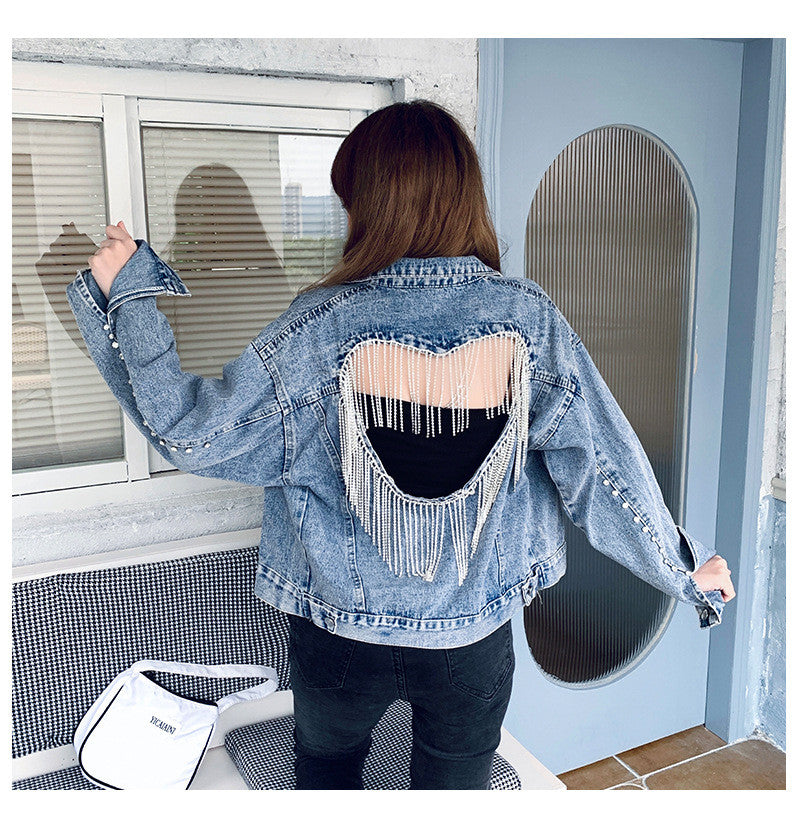 Giubbino denim strass heart