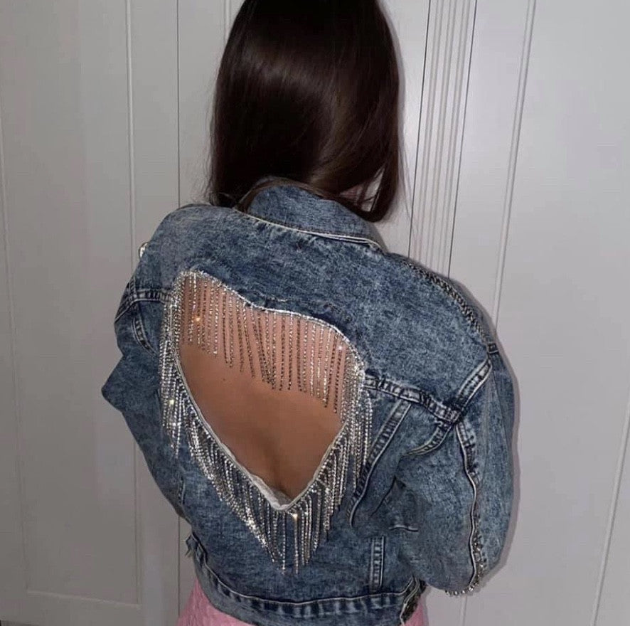 Giubbino denim strass heart