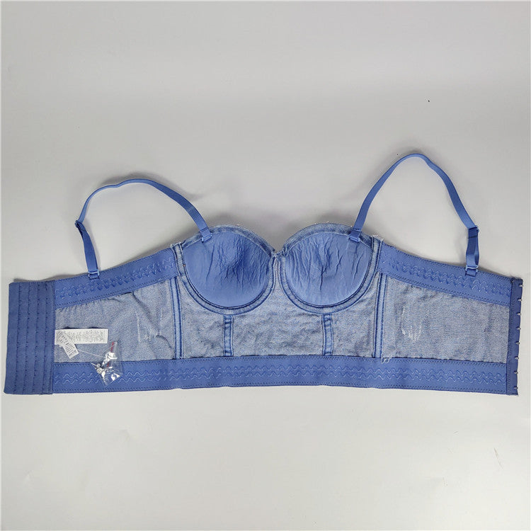 Corpetto denim rombi strass