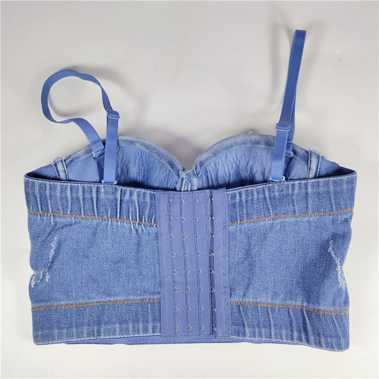 Corpetto denim rombi strass