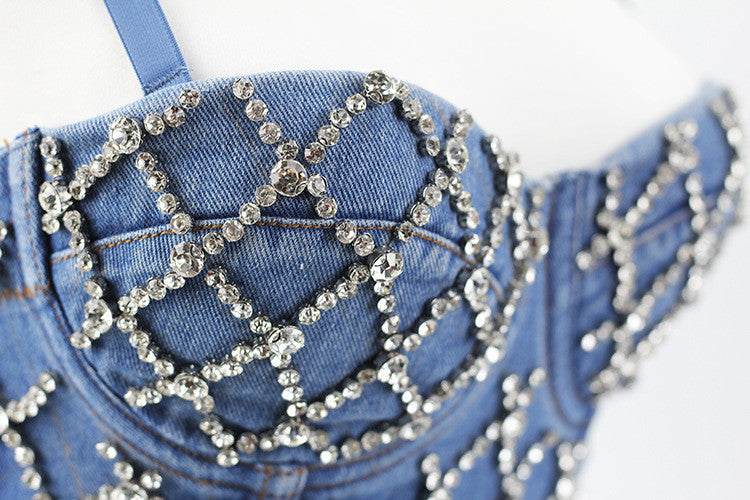Corpetto denim rombi strass